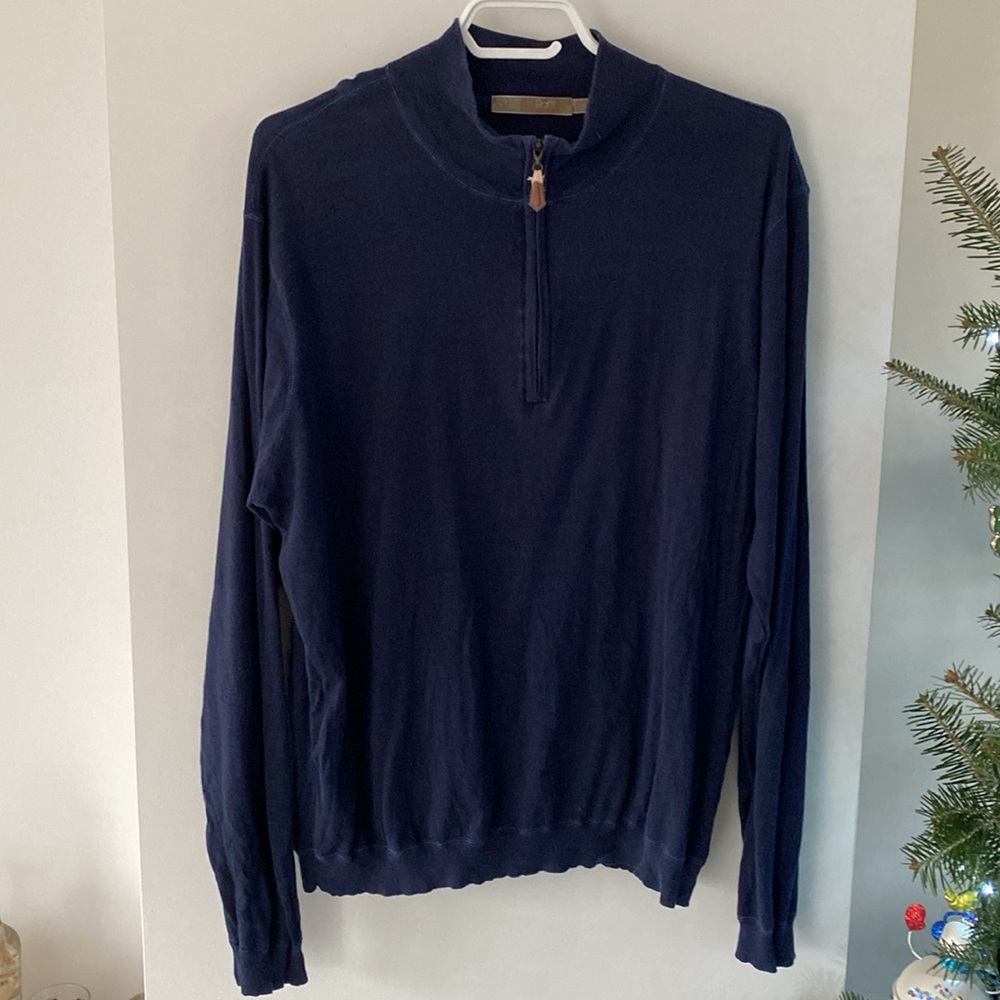 RAFFI Men's Cotton Cashmere Blend 1/4 Zip Pullover Knit Sweater Blue